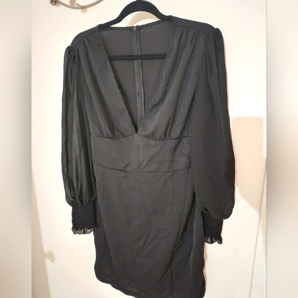Shein Plunging Neck Lantern Sleeve Bodycon Dress